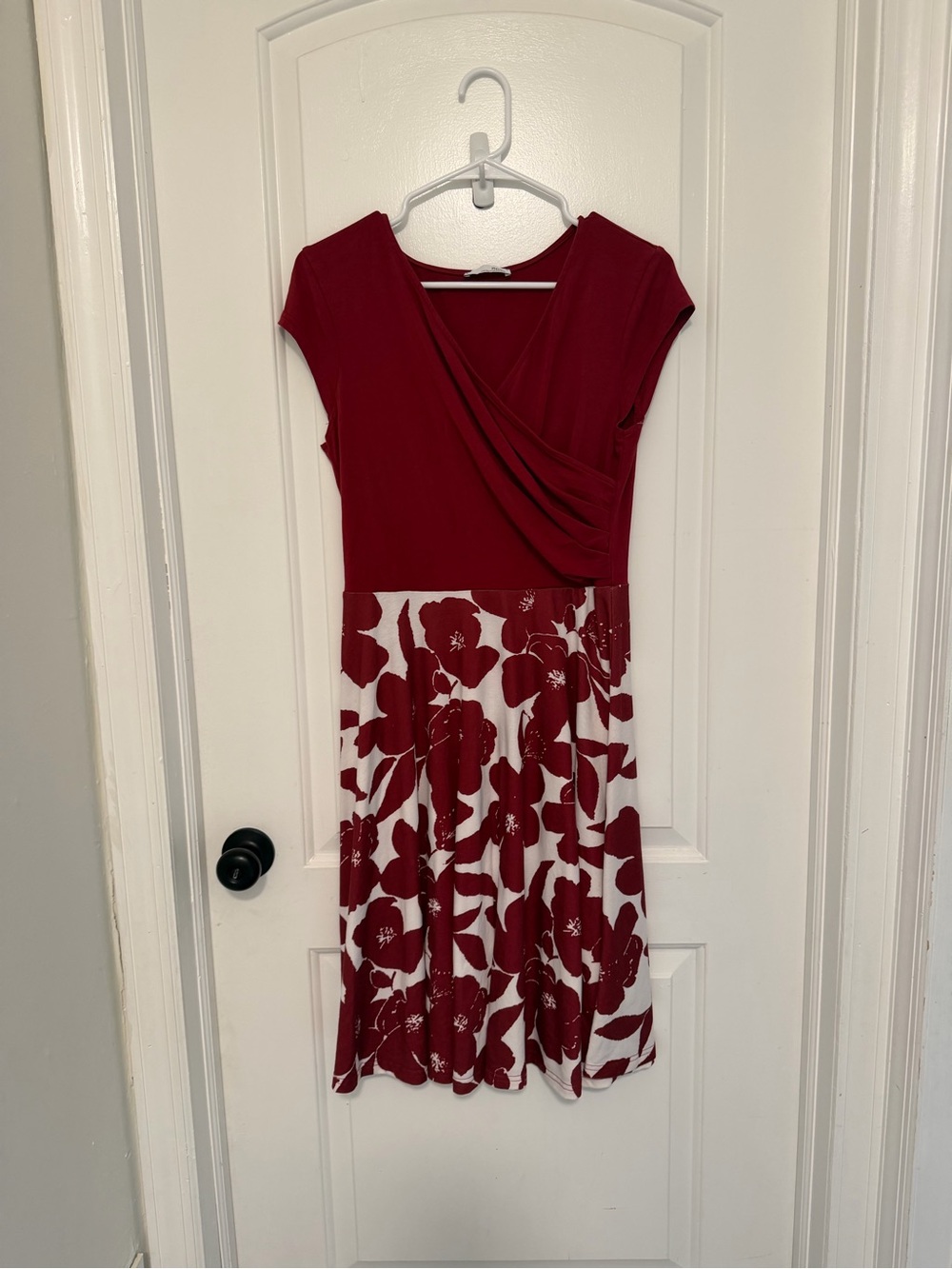 Amazon Red Floral Midi Dress with Cap Sleeves